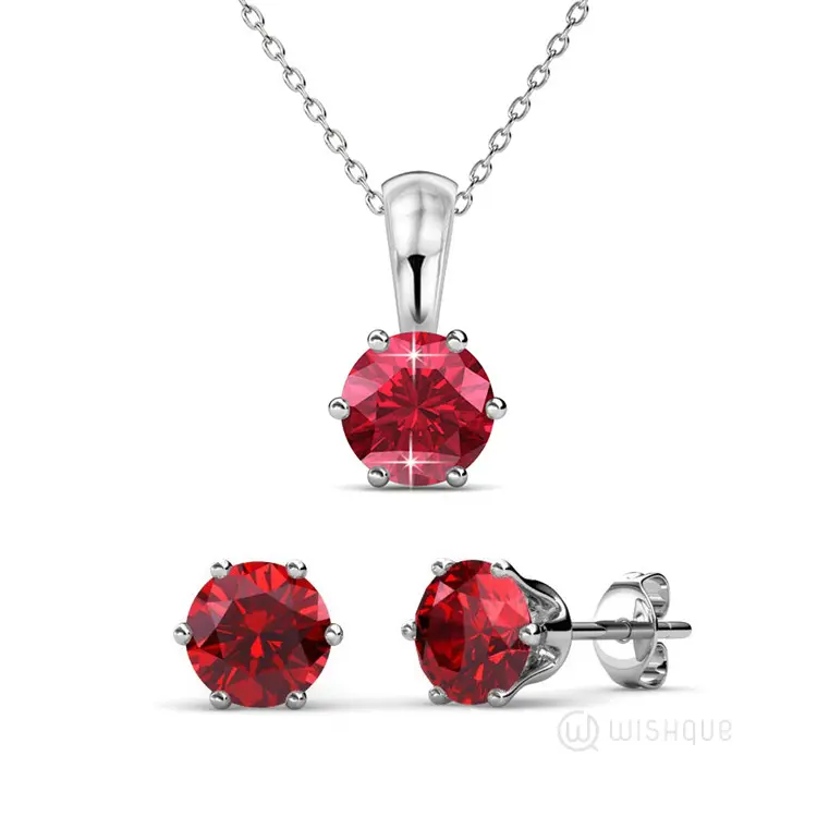 Ruby Birthstone Pendant And Earrings Set With Cloe Crystals
