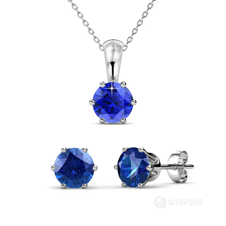 Sapphire Birthstone Pendant And Earrings Set With Cloe Crystals