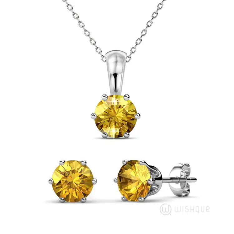 Citrine Birthstone Pendant And Earrings Set With Cloe Crystals