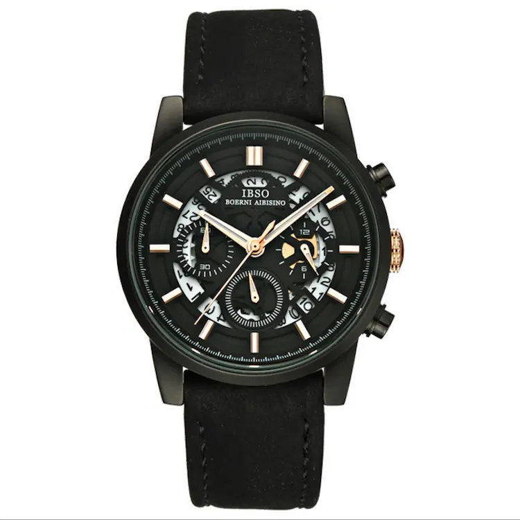 IBSO Sports Quartz Men's Black Leather Watch 6860G
