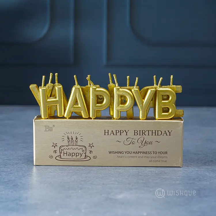 Happy Birthday Letter Candle Pack - Gold
