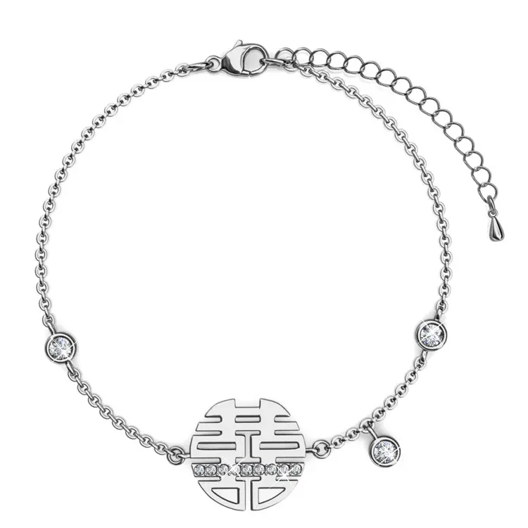Carved Studs Bracelet With Cloe Crystals White-Gold Plated