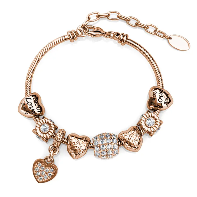 Stone Studded Charm Bracelet With Cloe Crystals Rose-Gold Plated
