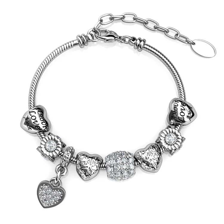 Stone Studded Charm Bracelet With Cloe Crystals White-Gold Plated