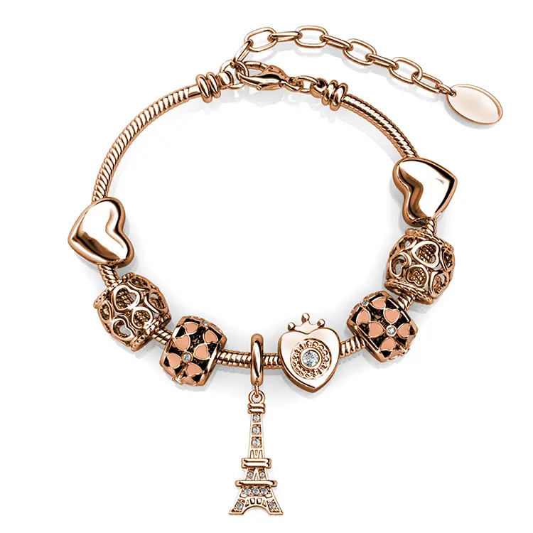 Sparkly Eiffel Beads Bracelet With Cloe Crystals Rose-Gold Plated