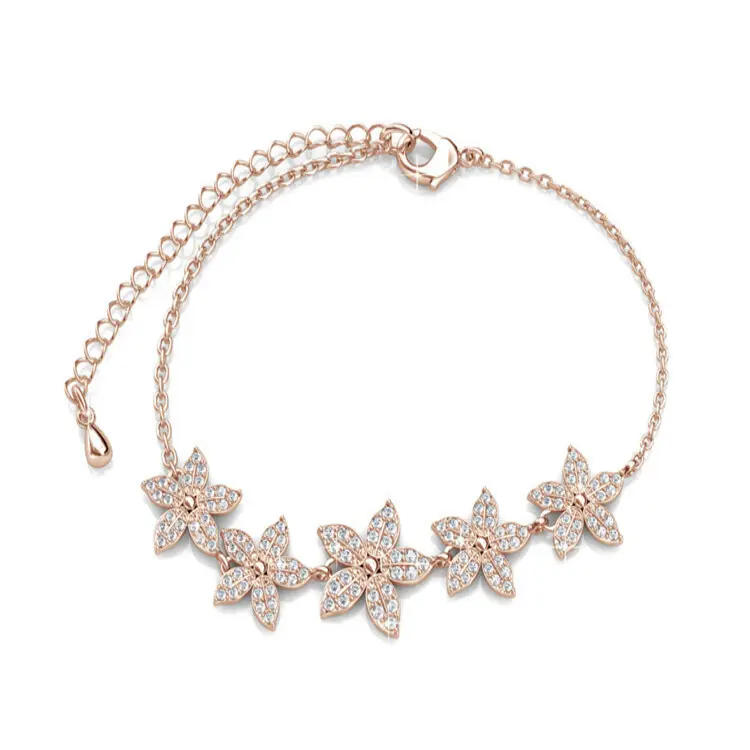 Blooming Petals Bracelet With Cloe Crystals Rose-Gold Plated