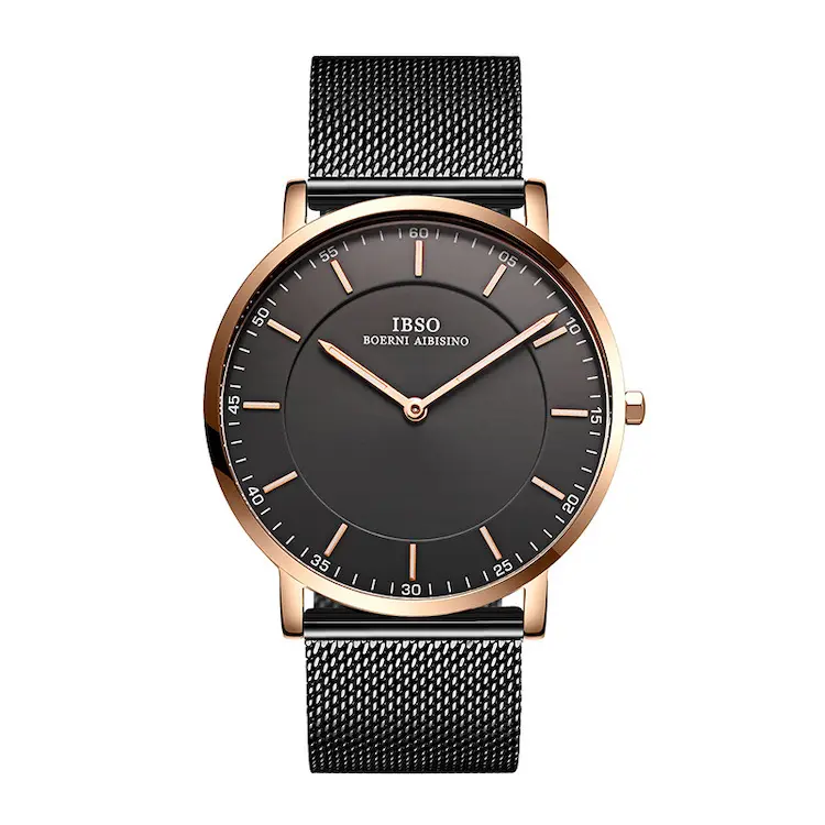 IBSO Men's Quartz Black & Bronze Stainless Steel Mesh Watch 2313G-Black & Bronze