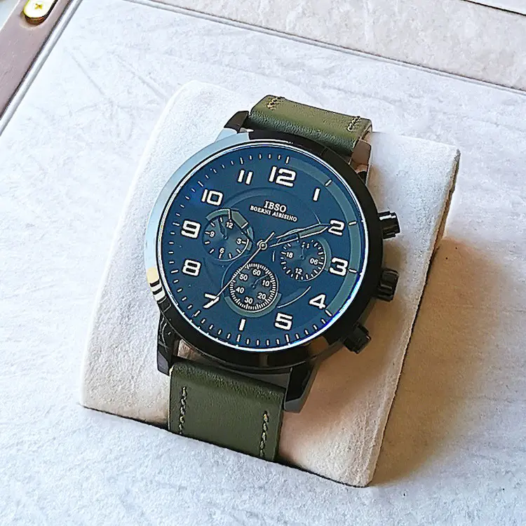 IBSO Quartz Men's Mud Green Leather Watch 6832G-1
