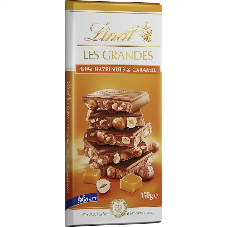 Lindt LES GRANDES Milk Hazelnut & Caramel Chocolate 150g