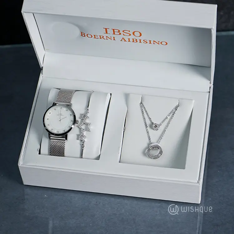 IBSO Ladies Quartz Sparkling Stars Silver Watch And Jewelry Gift Set SL3626