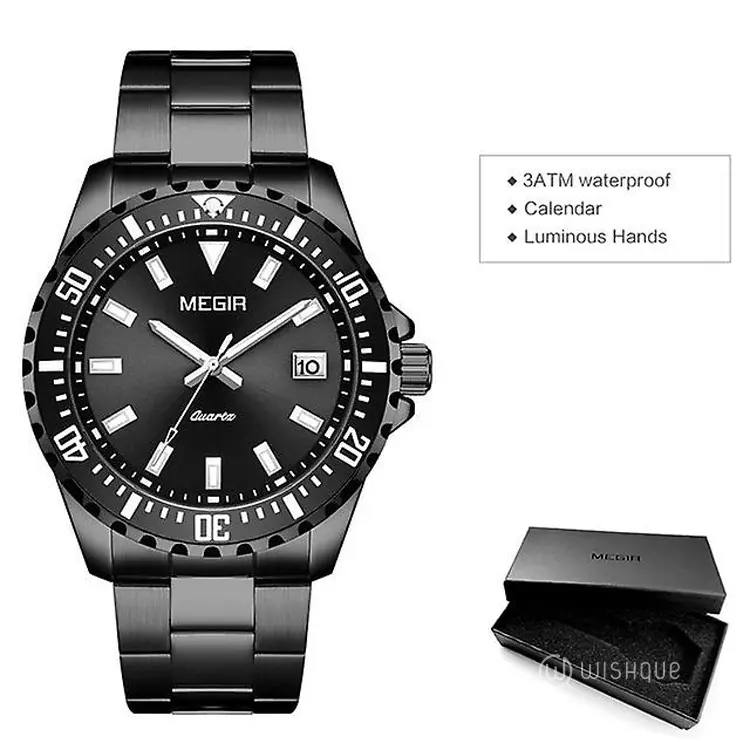 MEGIR Business Watch For Men Black MS2064AG-BK-1