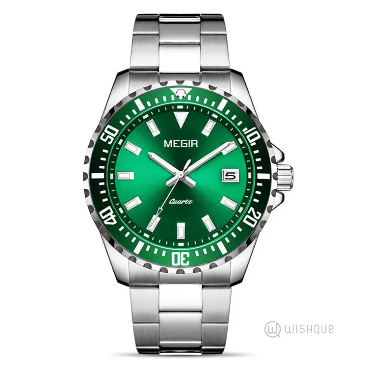 MEGIR Business Watch For Men Stainless Steel Green Dress MS2064AG-9