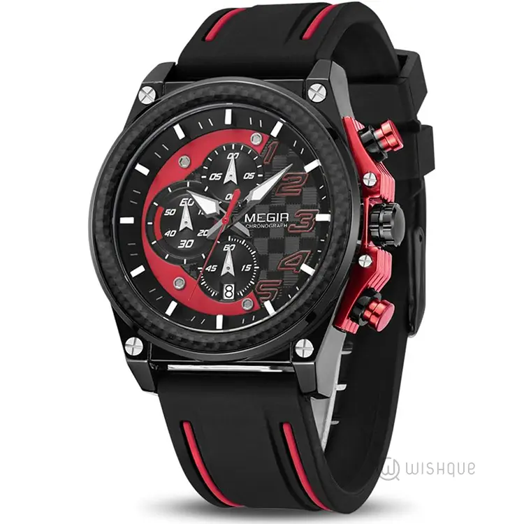 MEGIR Wrist Watch for Men Black Red MN2051G-BK-1N8