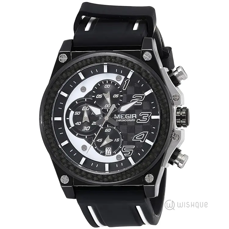 MEGIR Wrist Watch for Men Black White MN2051G-BK-1N7
