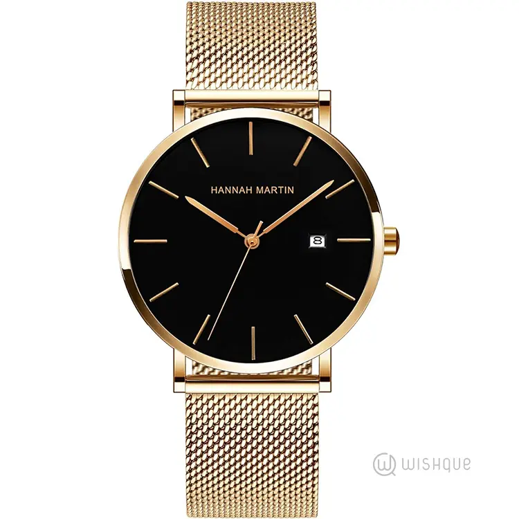 HANNAH MARTIN Fashion Watch Calendar Business Style Gold Black 151H-WJJ
