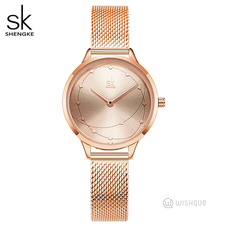 SK SHENGKE Women Metal Strap Luxury Style Rose Gold K0142L01