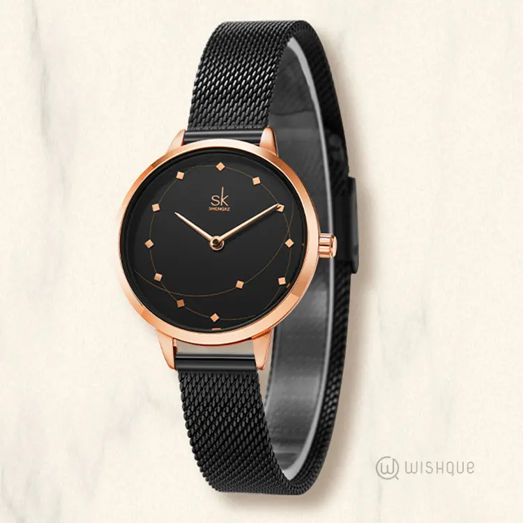 SK SHENGKE Women Metal Strap Luxury Style Black K0142L02