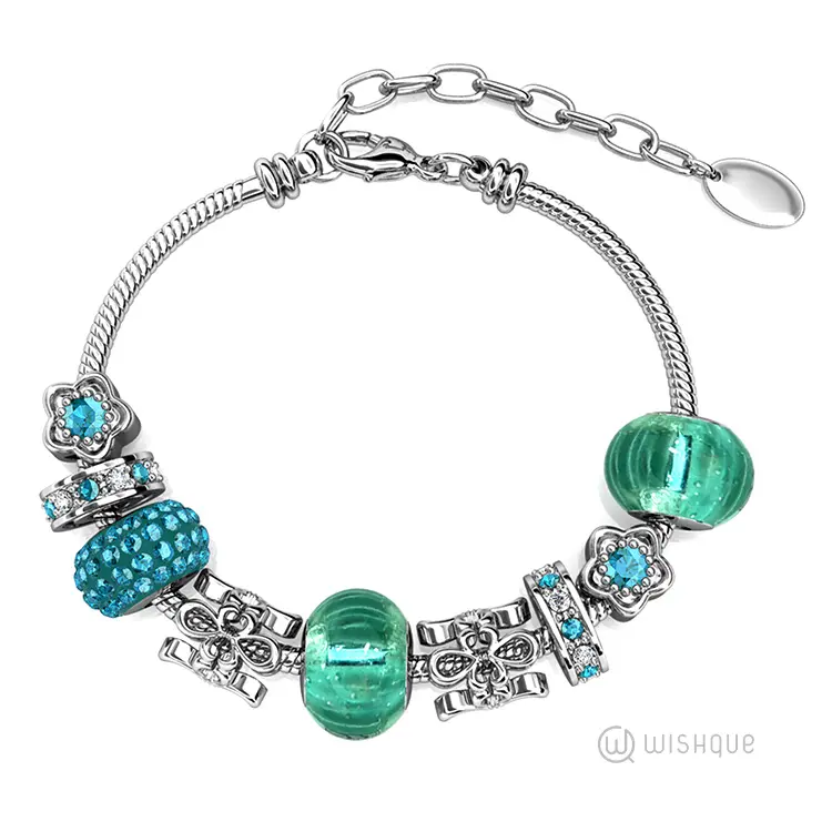 Blue Infinity Bracelet With Cloe Crystals White-Gold Plated