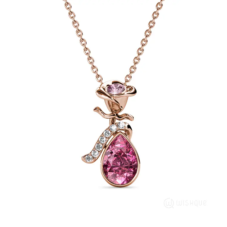 Pink Pendant With Cloe Crystals Rose - Gold Plated