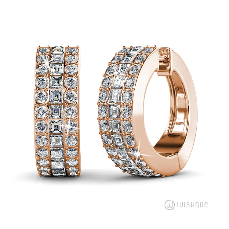 Rose Gold Hoop Earrings With Cloe Crystals Rose Gold Plated