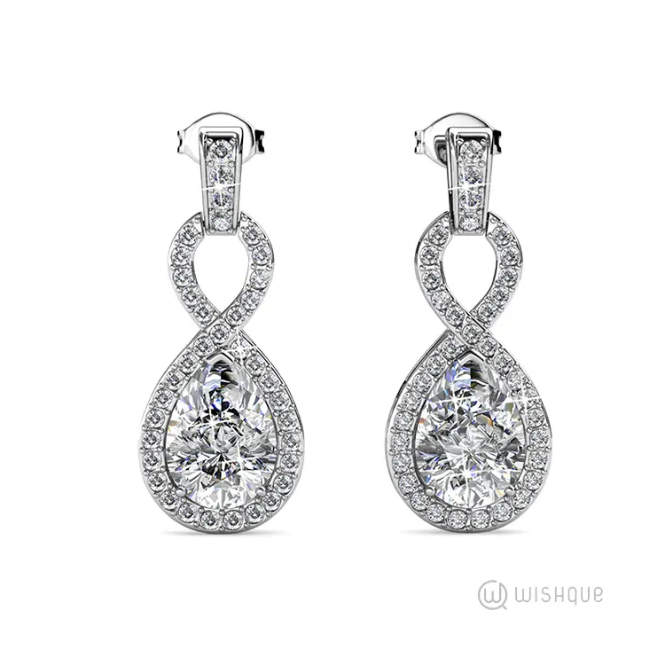 Dew Drop Earrings With Cloe Crystals White-Gold Plated