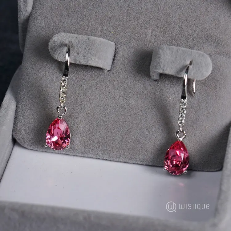 Snowy Drop Earrings With Cloe Crystals Pink Crystal With White-Gold Plated