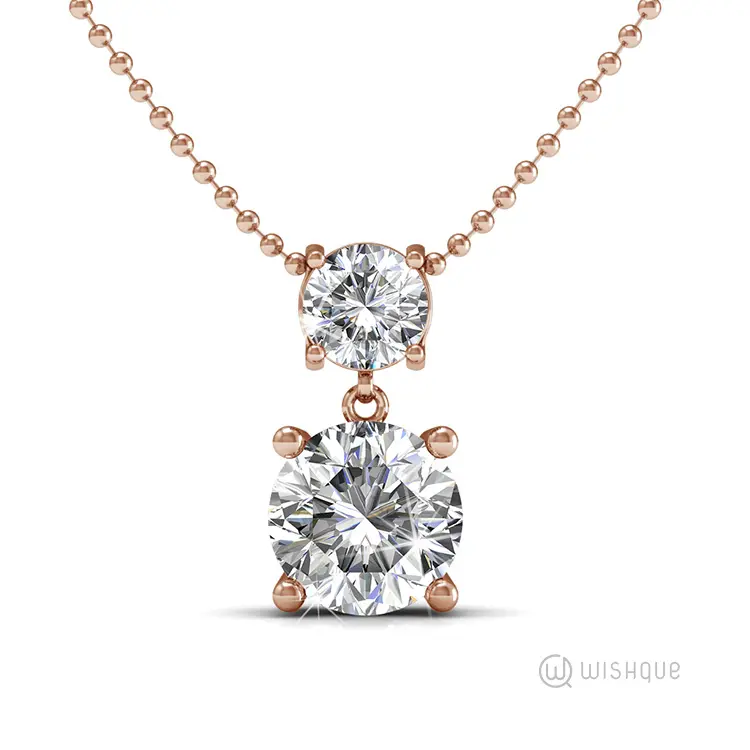 Diamond Crystal Pendant And Earrings Set With Cloe Crystals Rose-Gold Plated
