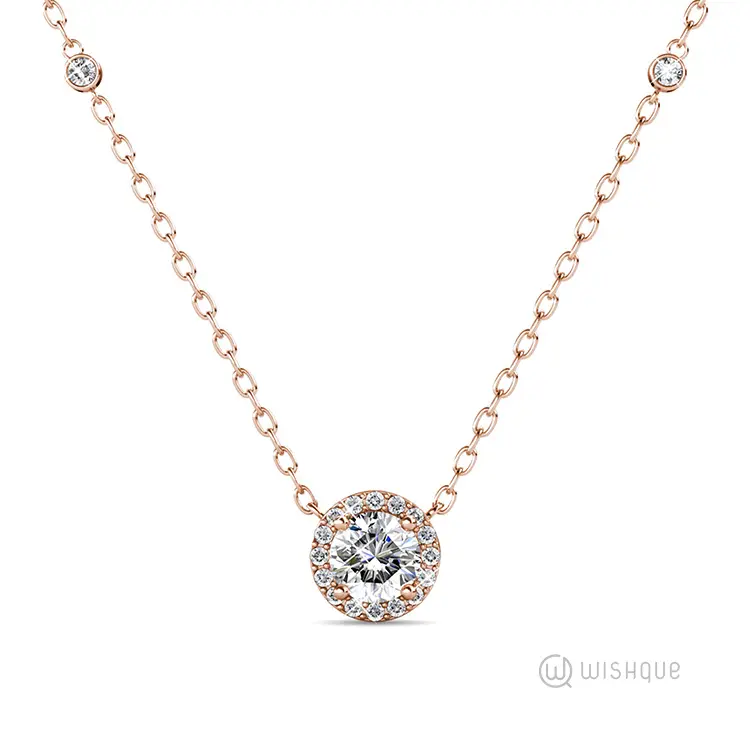 Classy Round Pendant And Earrings Set With Cloe Crystals Rose-Gold Plated