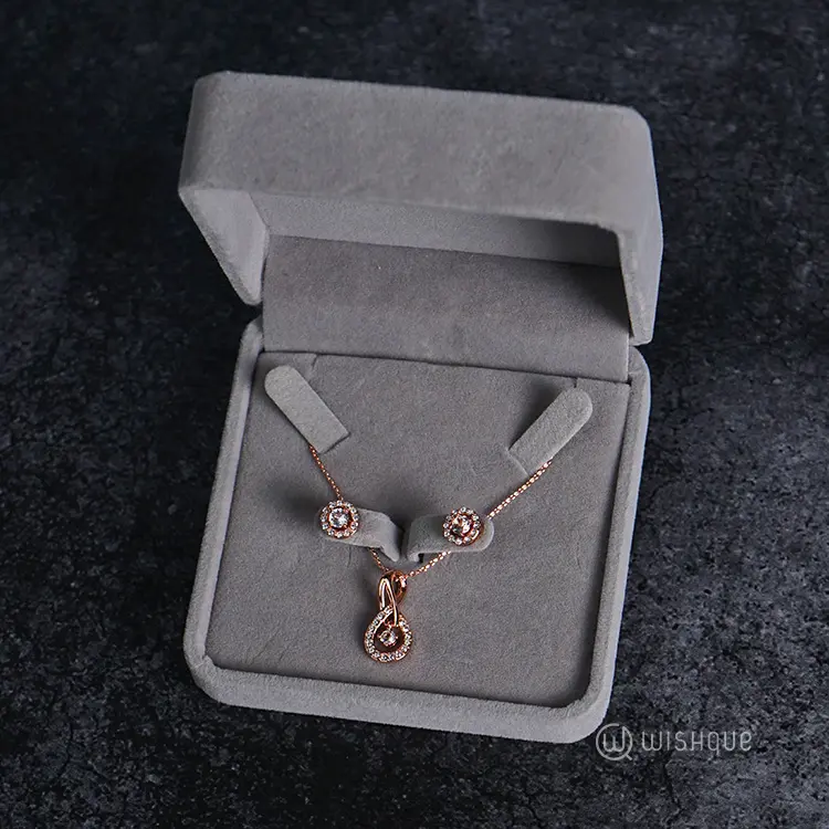 Sphere Pendant And Earrings Set With Cloe Crystals Rose-Gold Plated