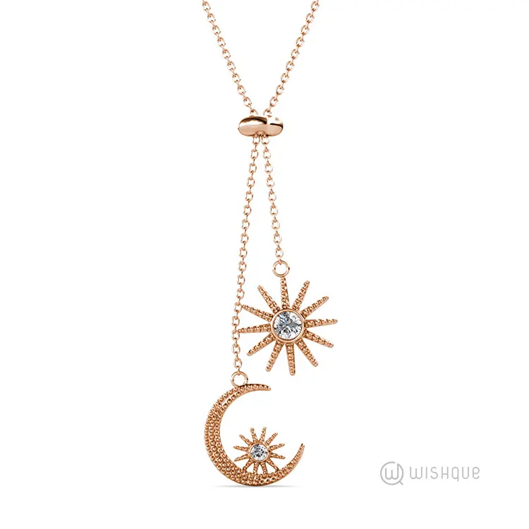 Eclipse Stone Pendant And Earrings With Cloe Crystals Rose-Gold Plated