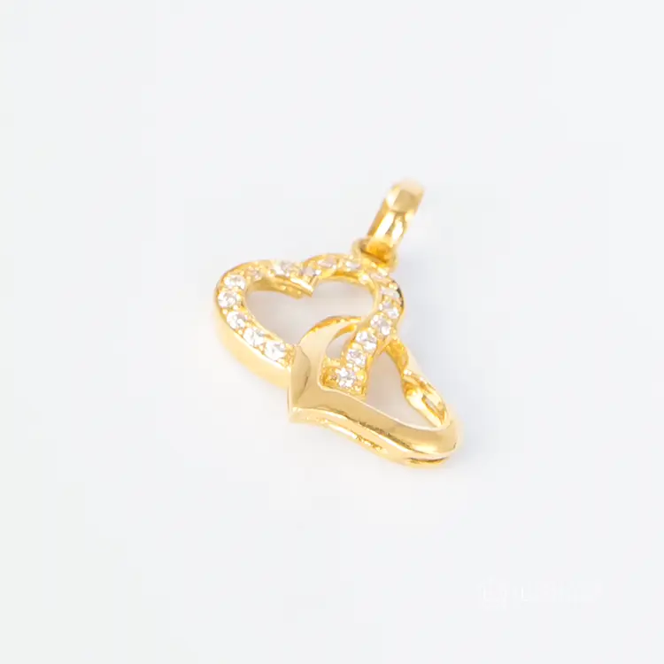 22kt Gold Two Hearts Pendant With Zercone