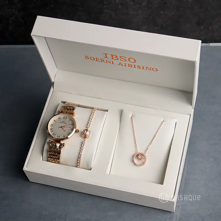 IBSO Ladies Stainless Steel Rose Gold Jewellery Set