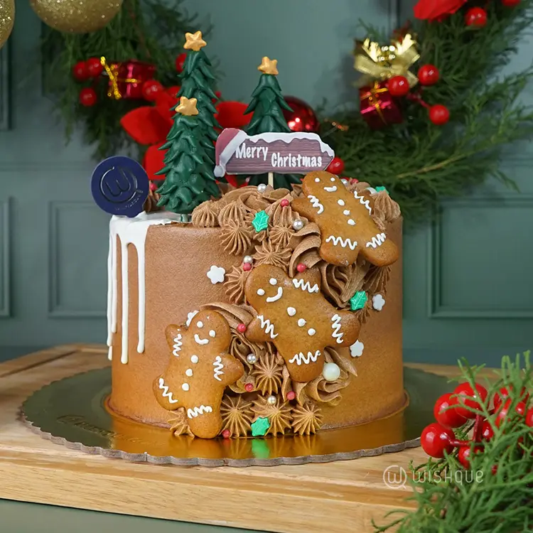 Gingerbread Man Christmas Village Chocolate Cake