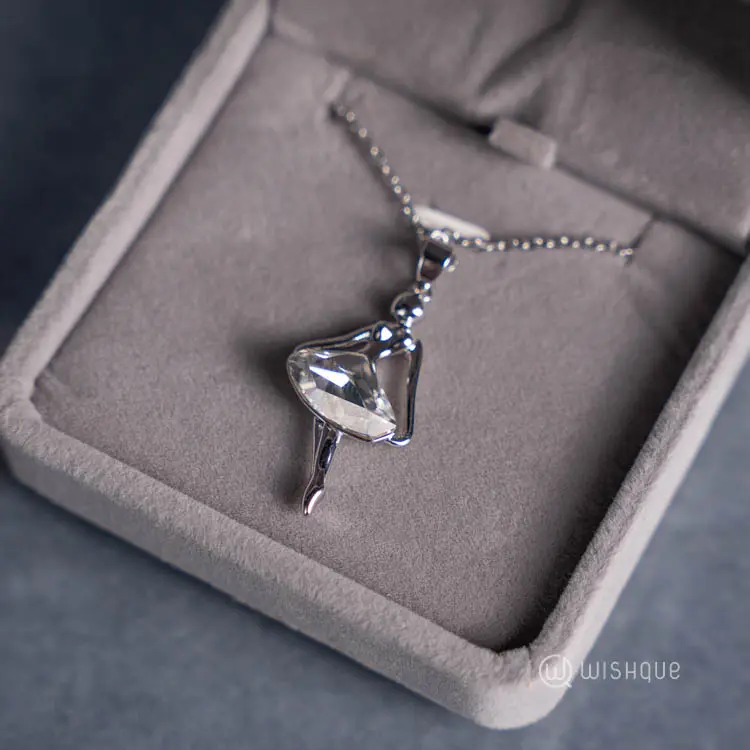 Ballet Elegance Ballerina Pendant With Cloe Crystals White-Gold Plated