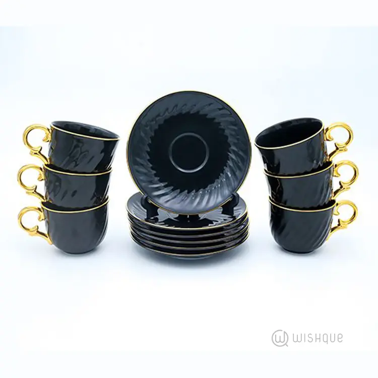 Royal Ferwood Black with Gold Handle 12 Pieces Tea Set