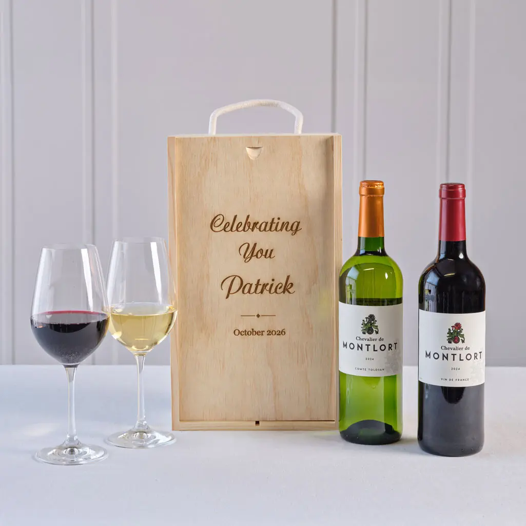 Celebrating You Wine Duo with Personalised Wooden Gift Box