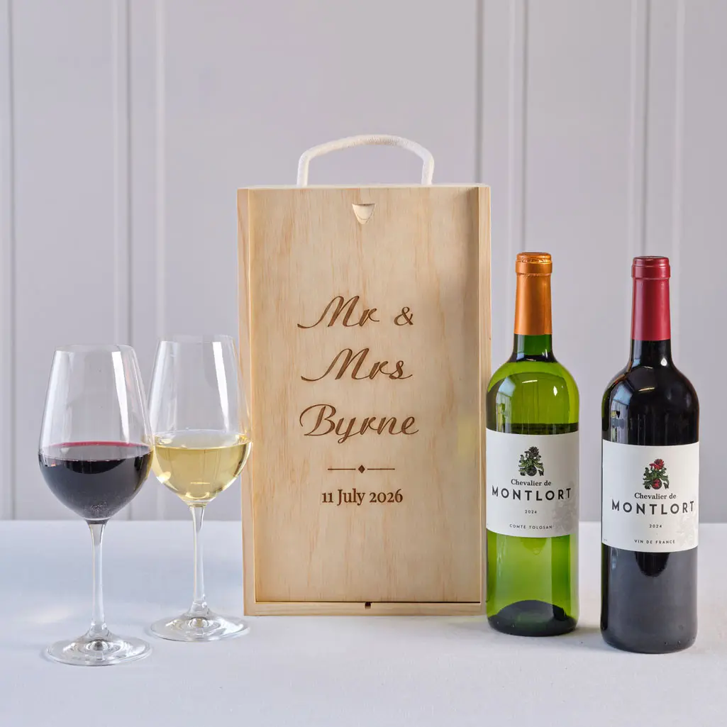 Mr & Mrs Wine Duo with Personalised Wooden Gift Box
