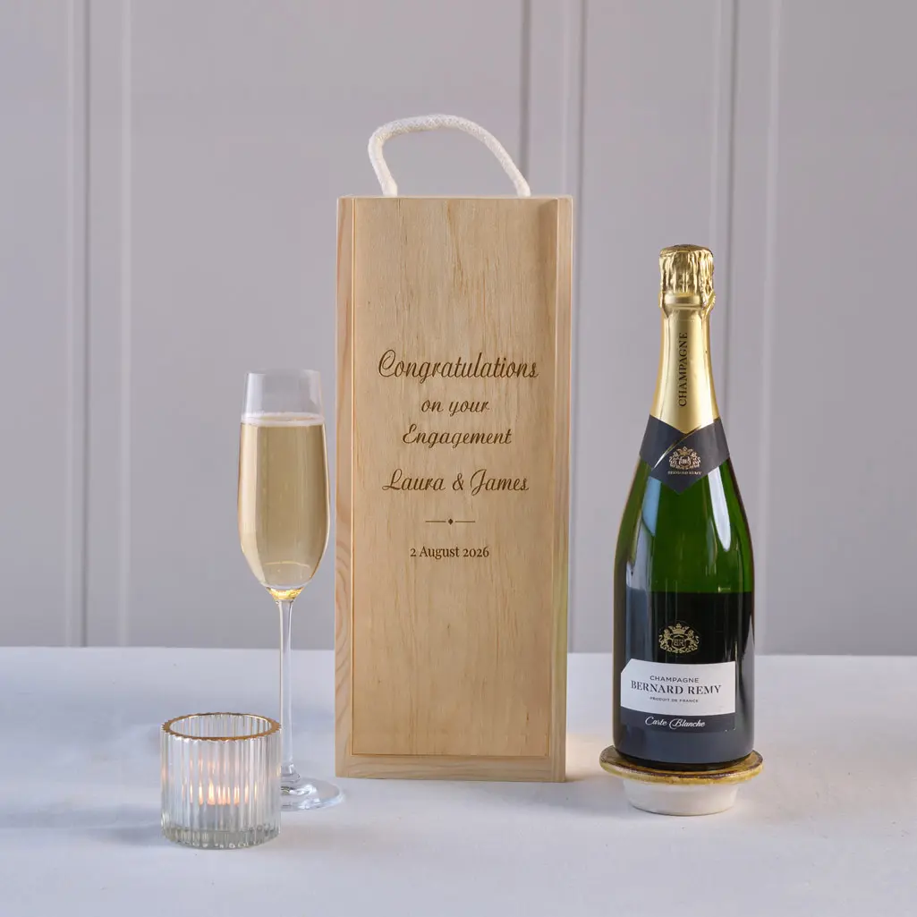 Congrats on your Engagement Champagne in Personalised Wooden Box