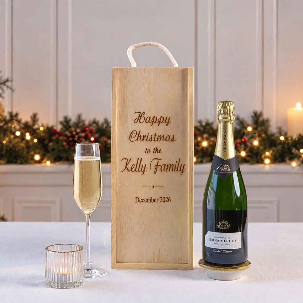 Happy Christmas Champagne in Personalised Wooden Box