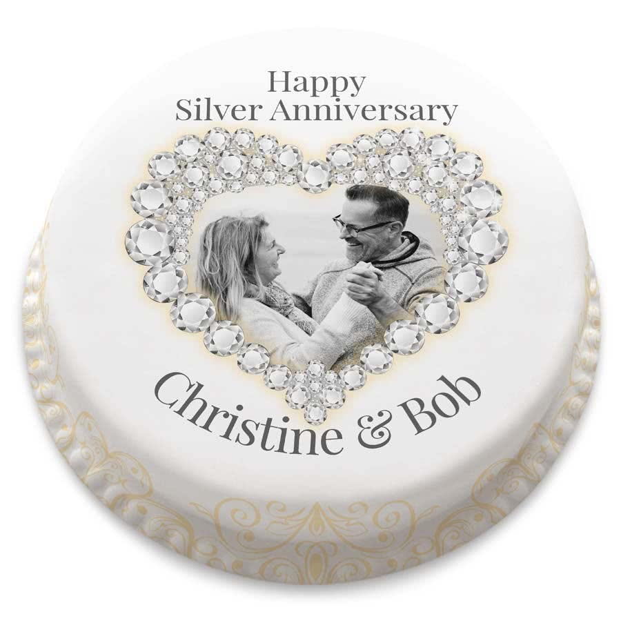 Silver Wedding Anniversary Cake (Medium Cake (Serves 18-25))