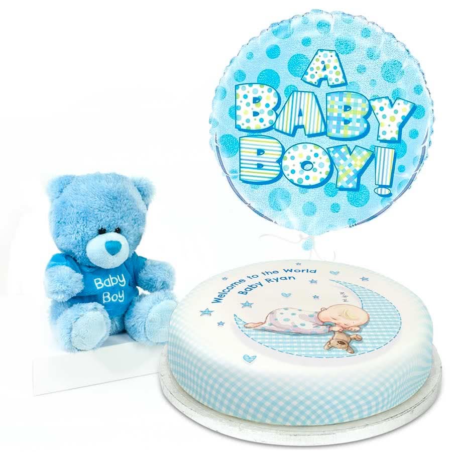 Blue Baby Teddy Gift Set (Medium Cake Set (S) Serves 20)