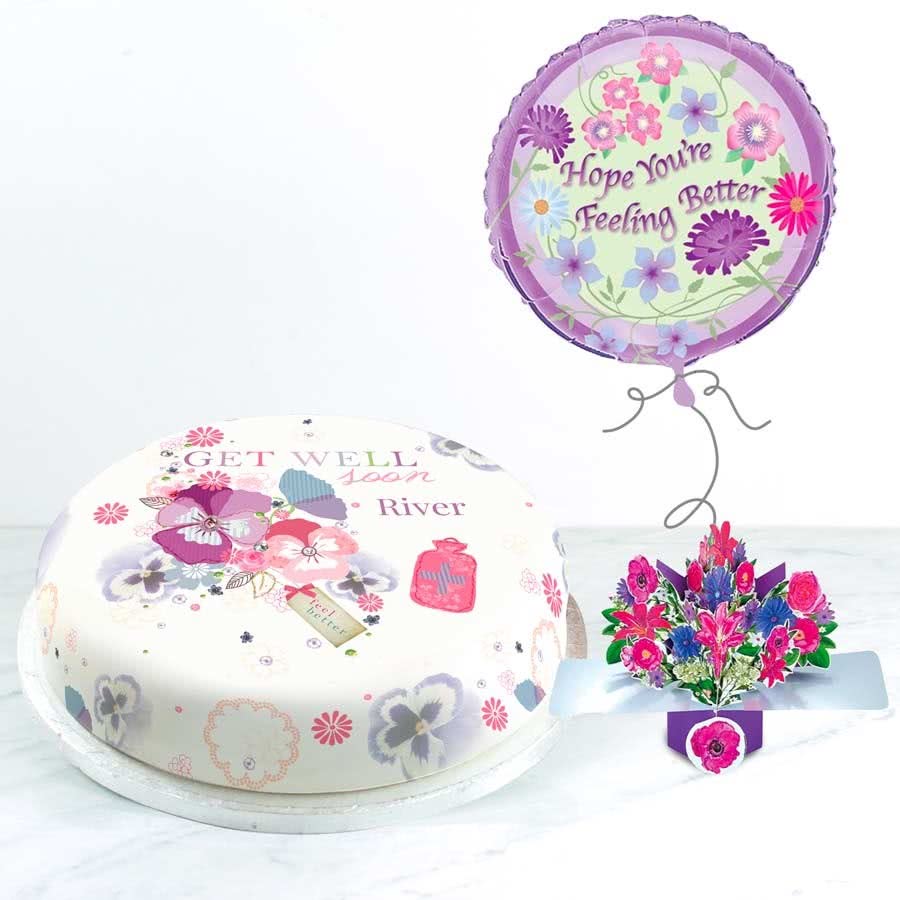Get Well Flowers Gift Set (Medium Cake Set (S) Serves 20)