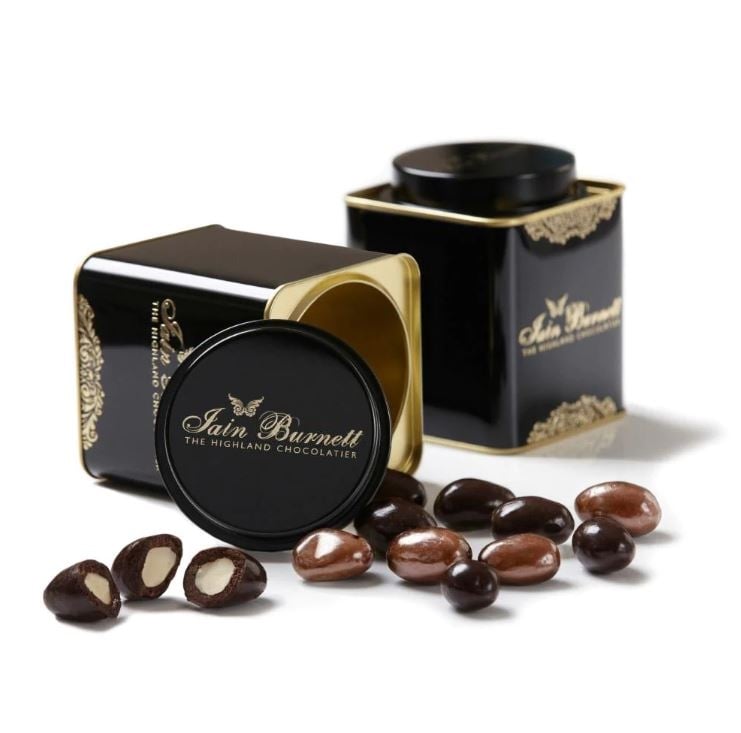 DECORATIVE TIN OF BRAZIL NUTS IN DARK & MILK CHOCOLATE