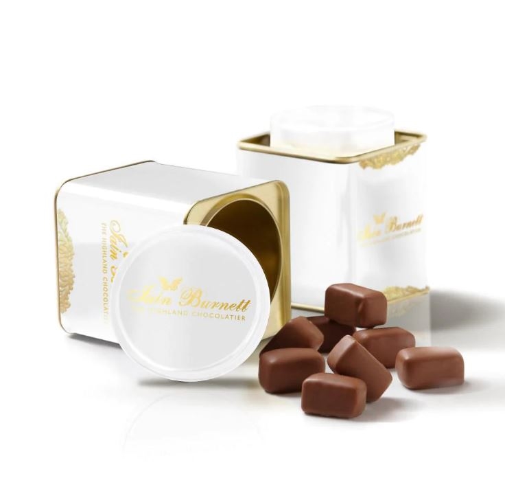 DECORATIVE TIN OF HONEYCOMB IN MILK CHOCOLATE