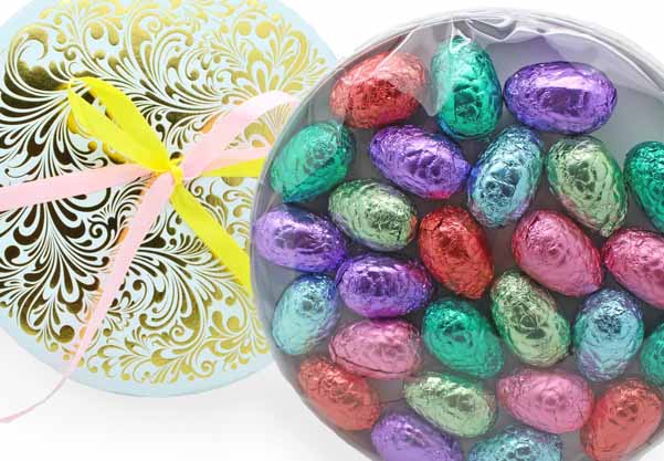 Praline Eggs In A Round White Box