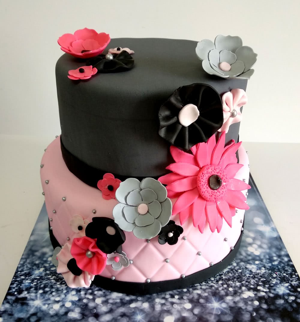 Flower Bat Mitzvah Cake (Six inch on Eight inch)