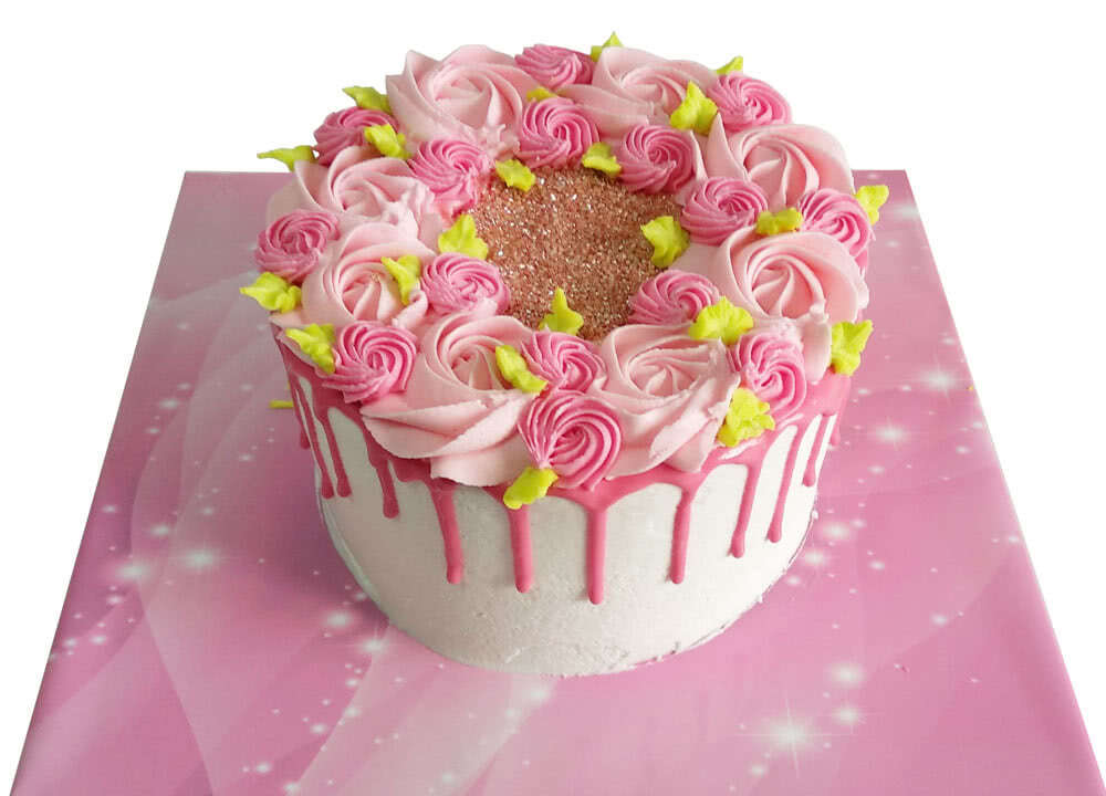 Pink Flowers Drip Cake (Six inch)