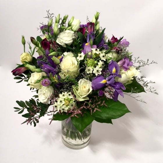 Violet dream- white roses, lilac irises etc (Classic)
