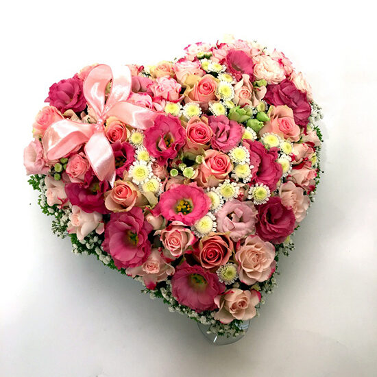 Heart-shepad arrangement of pink and white colors