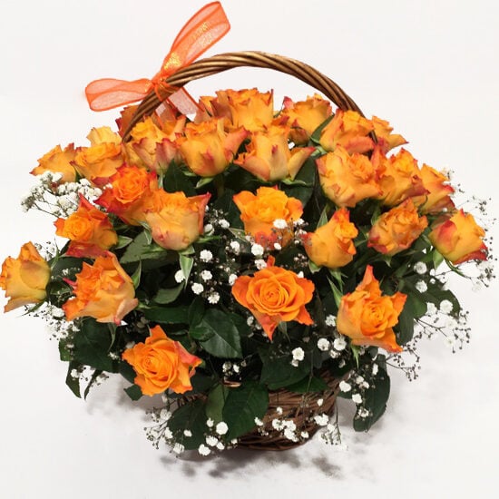 Flower basket with orange roses (25 Roses)